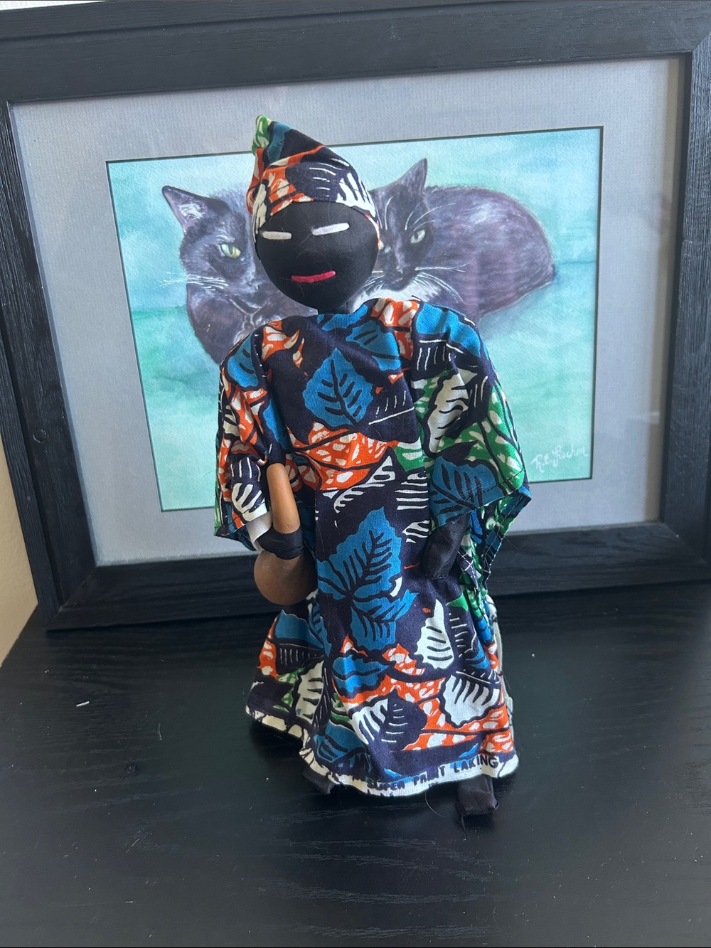 Colorful African Cloth Doll with Gourd Accessory*